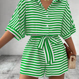 CANDIDA™ – Striped Tie-Front Casual Summer Romper