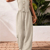 CHARISSA™ – Chic Sleeveless V-Neck Top and Trouser Ensemble
