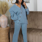 AMIKAT - V-Neck Cardigan with Wide Leg Pants