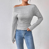 Gaty - Stylish Long Sleeve Asymmetrical Shoulder Blouse
