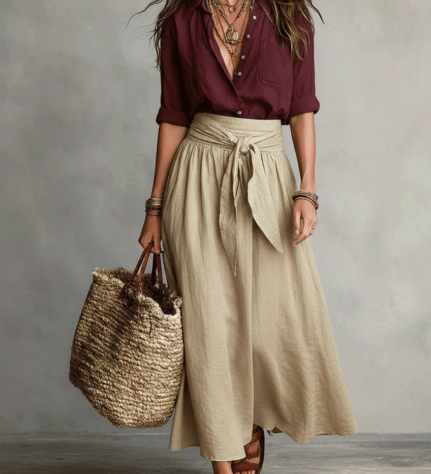 Camilla - Midi Skirt Set with Shirt and Belt