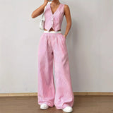 DULCE™ – Stylish Sleeveless Two-Piece Striped Loungewear Set