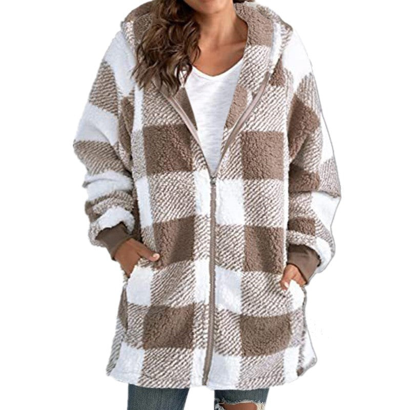 ARABELLA™ Plaid Fleece Hooded Long Sleeve Coat