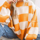 REVERIE™ - Cozy Plaid Long Sleeve Sweater with Round Neck
