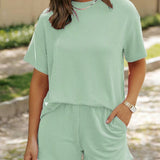 PETUNIAT - Cozy Short Sleeve Top and Shorts Set