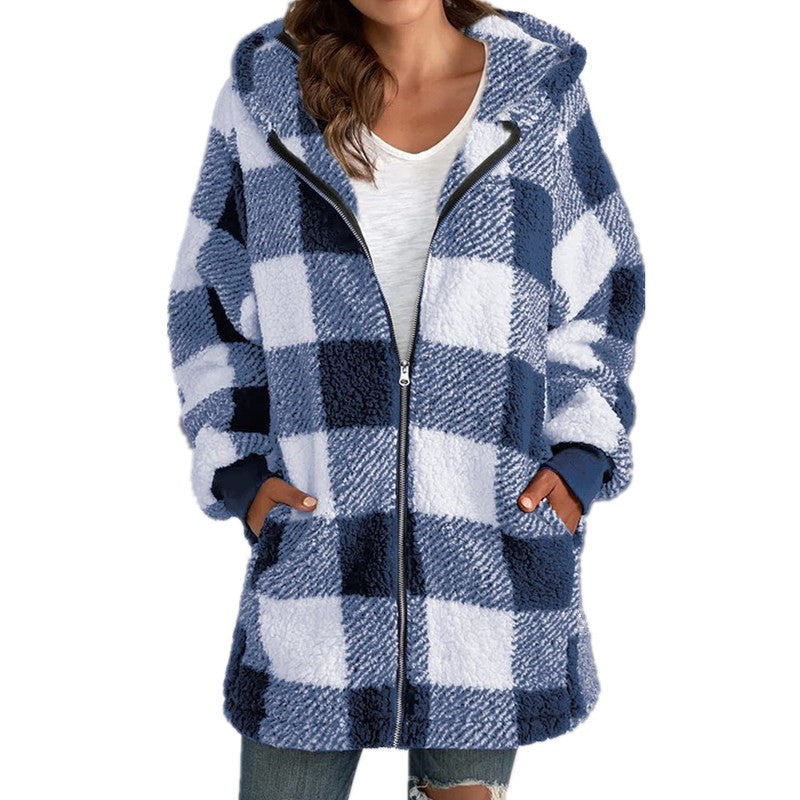 ARABELLA™ Plaid Fleece Hooded Long Sleeve Coat