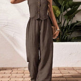 CHARISSA™ – Chic Sleeveless V-Neck Top and Trouser Ensemble