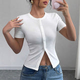 Hati - Casual Short Sleeve Button-Up Top for Summer