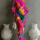 Mara - Asymmetrical Abstract Print Maxi Dress