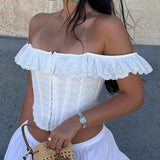 Fanella - Retro Eyelet Corset Top with Square Neckline