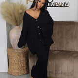 AMIKAT - V-Neck Cardigan with Wide Leg Pants