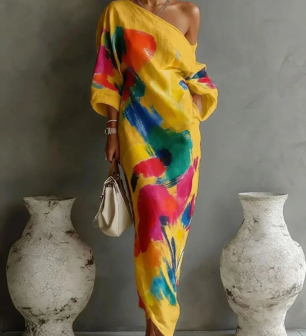 Mara - Abstract Print One-Shoulder Maxi Dress