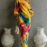Mara - Asymmetrical Abstract Print Maxi Dress
