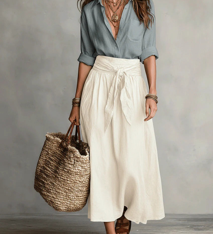 Camilla - Midi Skirt Set with Shirt and Belt