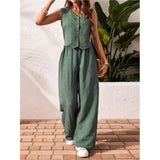 CHARISSA™ – Chic Sleeveless V-Neck Top and Trouser Ensemble