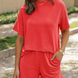 PETUNIAT - Cozy Short Sleeve Top and Shorts Set