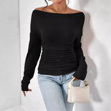 Gaty - Stylish Long Sleeve Asymmetrical Shoulder Blouse