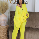 AMIKAT - V-Neck Cardigan with Wide Leg Pants