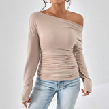 Gaty - Stylish Long Sleeve Asymmetrical Shoulder Blouse