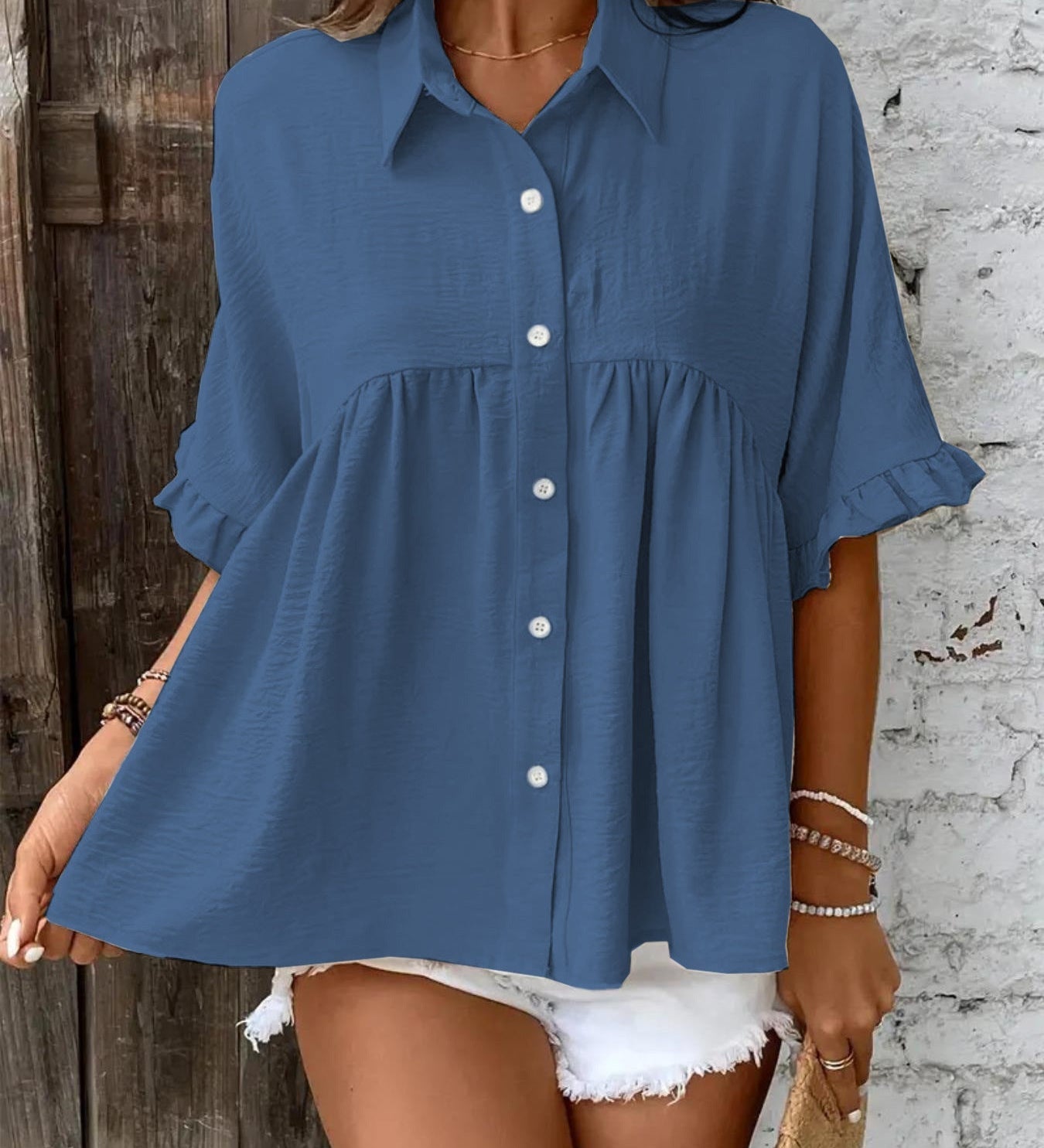 Ellasa - Plus Size Ruffle Button-Up Blouse for Casual Wear