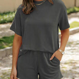 PETUNIAT - Cozy Short Sleeve Top and Shorts Set