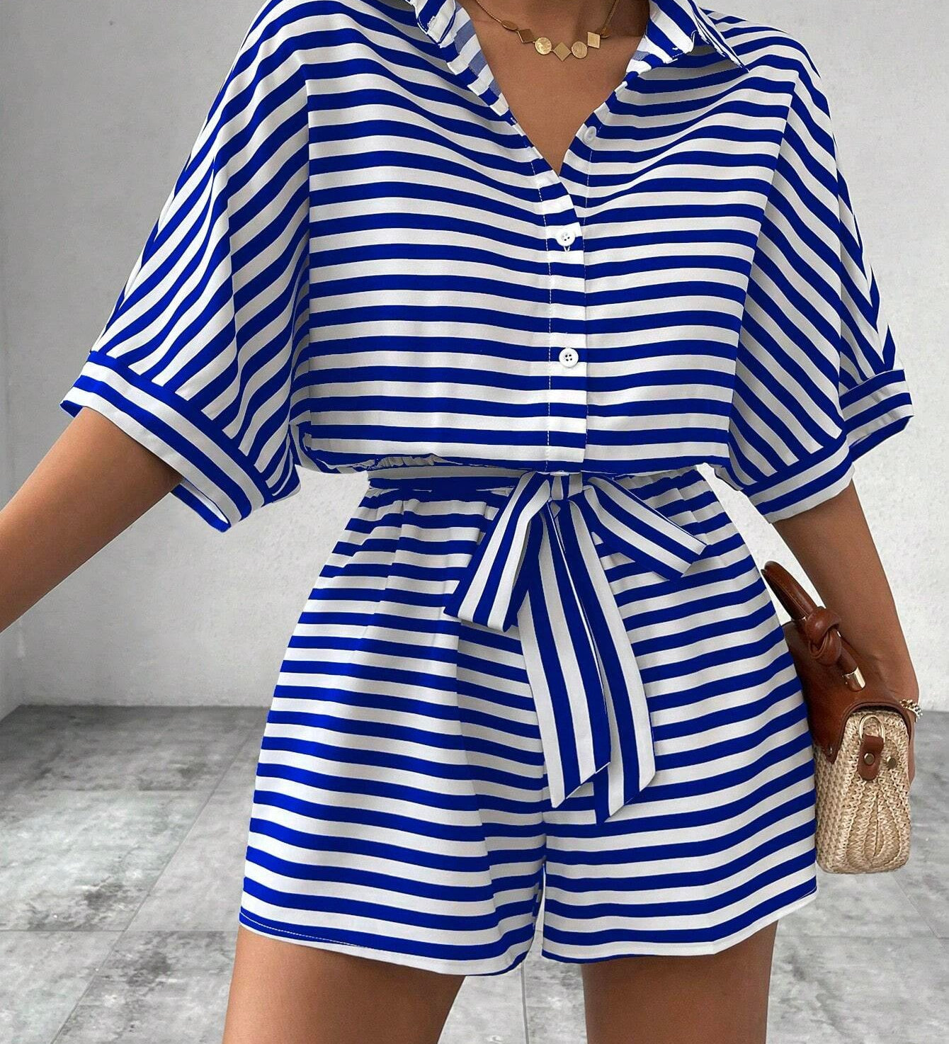CANDIDA™ – Striped Tie-Front Casual Summer Romper