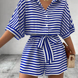 CANDIDA™ – Striped Tie-Front Casual Summer Romper