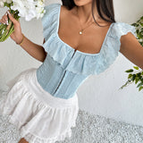 Fanella - Retro Eyelet Corset Top with Square Neckline