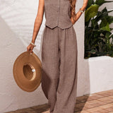 CHARISSA™ – Chic Sleeveless V-Neck Top and Trouser Ensemble