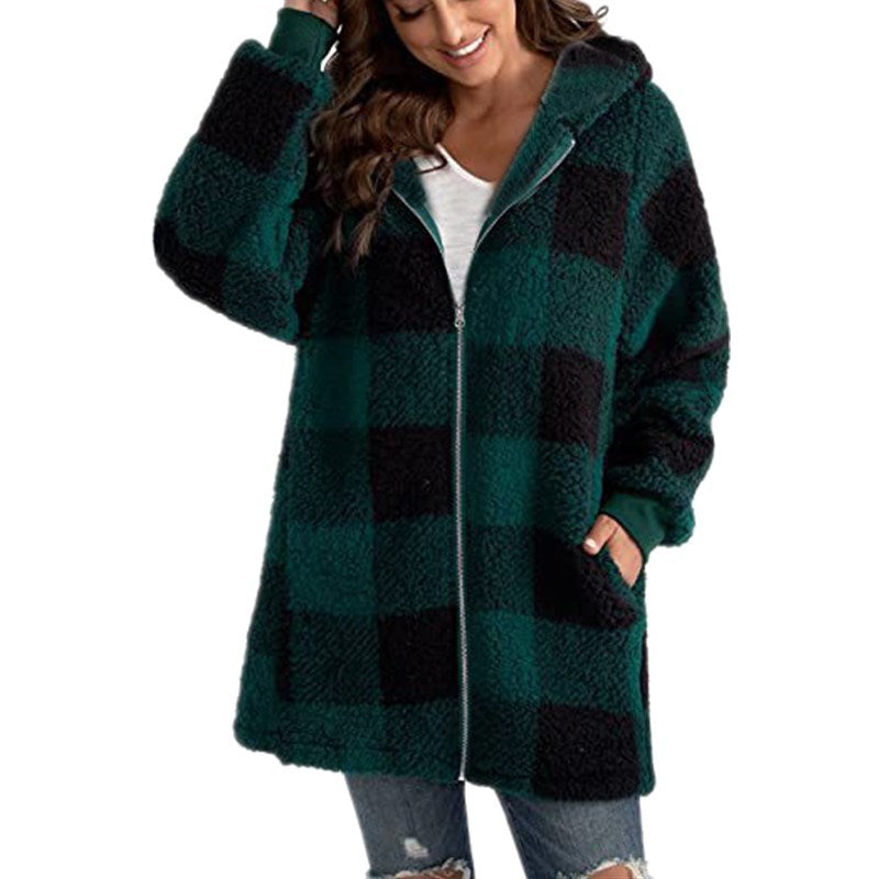 ARABELLA™ Plaid Fleece Hooded Long Sleeve Coat