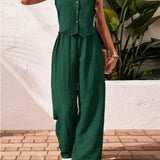 CHARISSA™ – Chic Sleeveless V-Neck Top and Trouser Ensemble