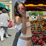 Fanella - Retro Eyelet Corset Top with Square Neckline