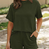 PETUNIAT - Cozy Short Sleeve Top and Shorts Set