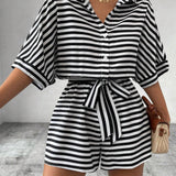 CANDIDA™ – Striped Tie-Front Casual Summer Romper