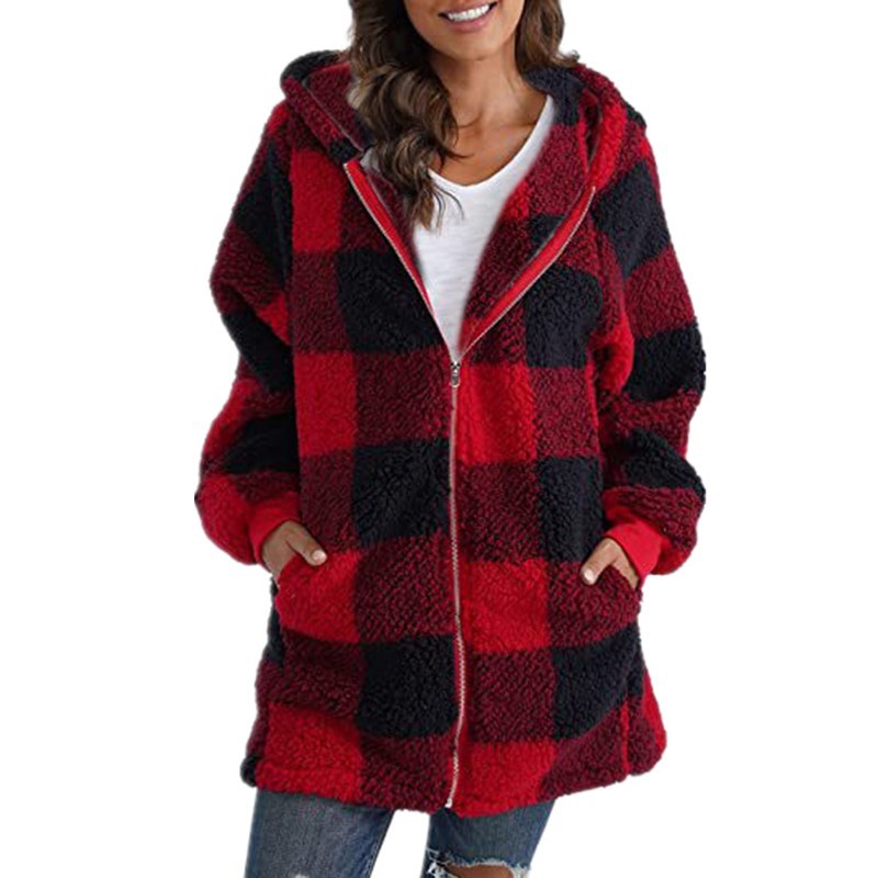 ARABELLA™ Plaid Fleece Hooded Long Sleeve Coat