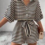 CANDIDA™ – Striped Tie-Front Casual Summer Romper