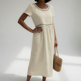 Livia - Midi Dress in Embroidered Linen Blend