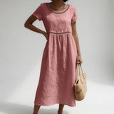 Livia - Midi Dress in Embroidered Linen Blend