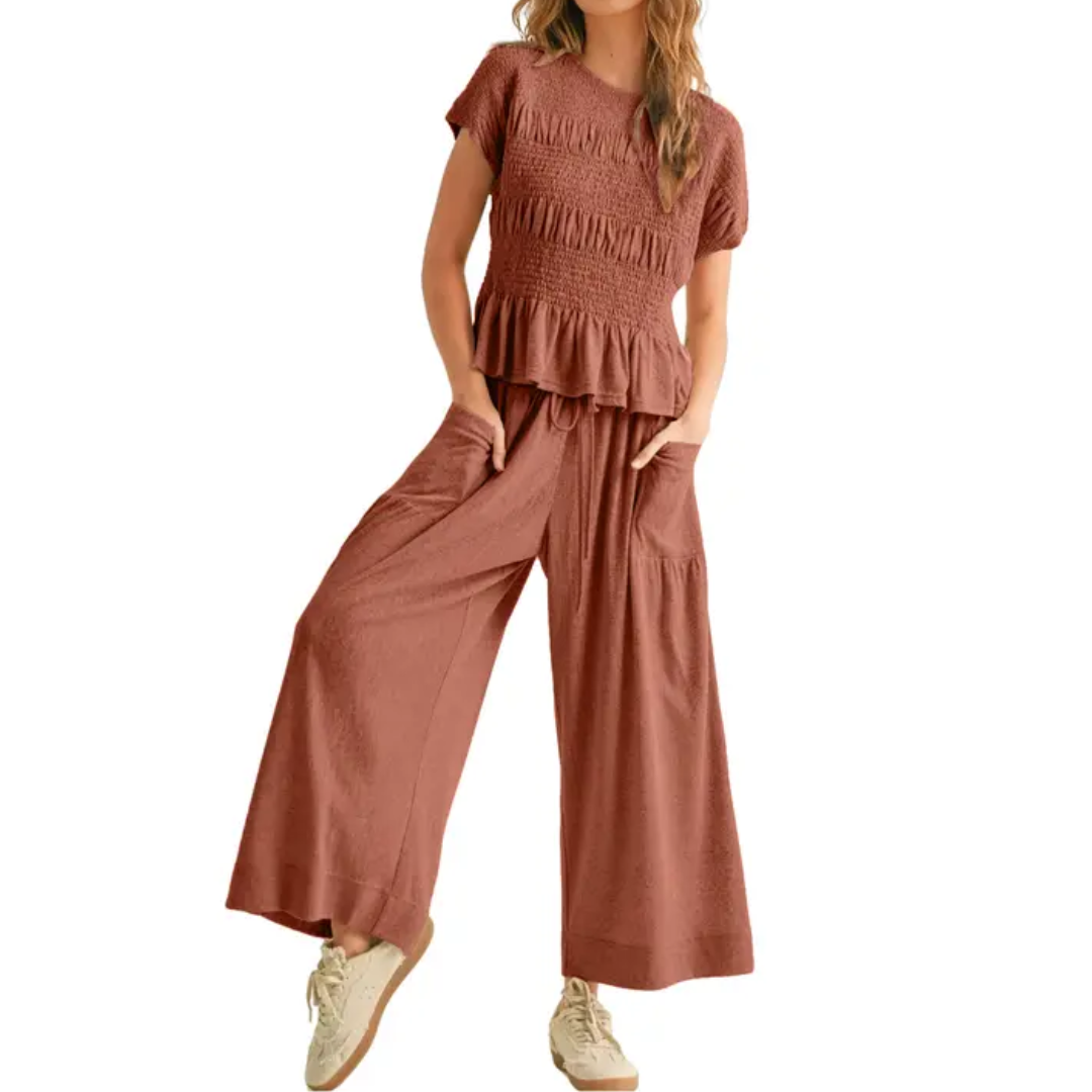 WRENOVA™ – Comfy Smocked Wide-Leg Lounge Ensemble
