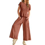 WRENOVA™ – Comfy Smocked Wide-Leg Lounge Ensemble