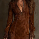 Chic Short Suede Lace Dress - Elegant & Feminine