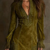 Chic Short Suede Lace Dress - Elegant & Feminine