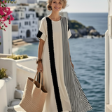Elara - Striped Maxi Dress with Panel Design