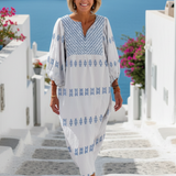 Evadne - Long-Sleeve Maxi Dress with Embroidery