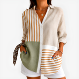 Camila - Striped Patchwork Blouse in Neutral Tones