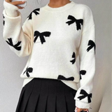 FRANCEST - Winter Knit O-Neck Sweater with Bow Print