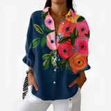 Audrey - Navy Floral Colorblock Top
