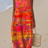 Faye - Midi Dress with Sunset Patchwork Design