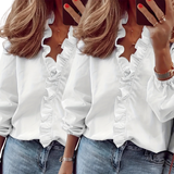 Lorelei - Classic V-Neck Blouse with Elegant Ruffles