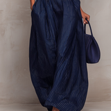 Navy Striped Wide-Leg Jumpsuit with Keyhole Neck